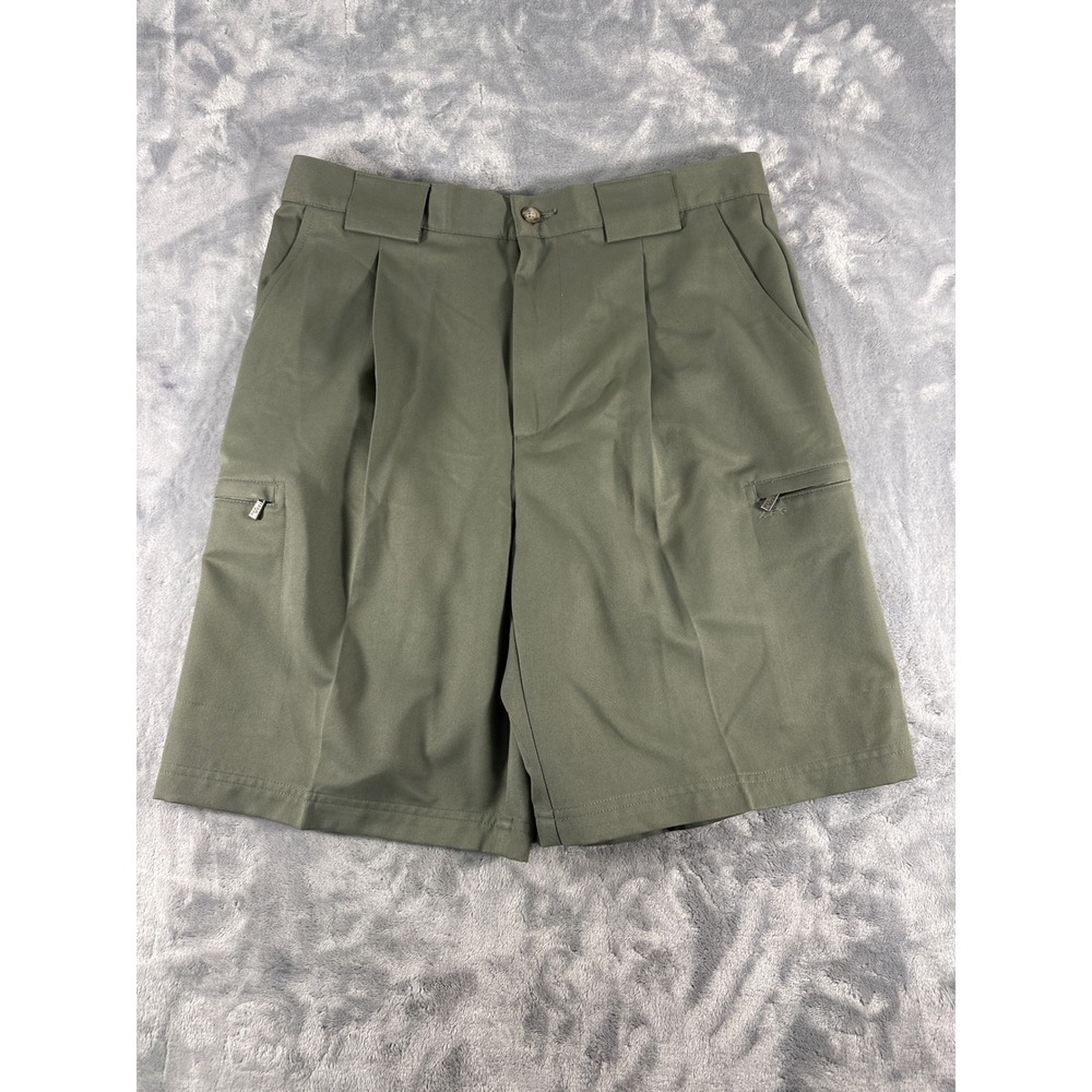 Izod X-Treme Function Golf Shorts Mens 32 Greenstone Olive Green Pleated Cargo‎